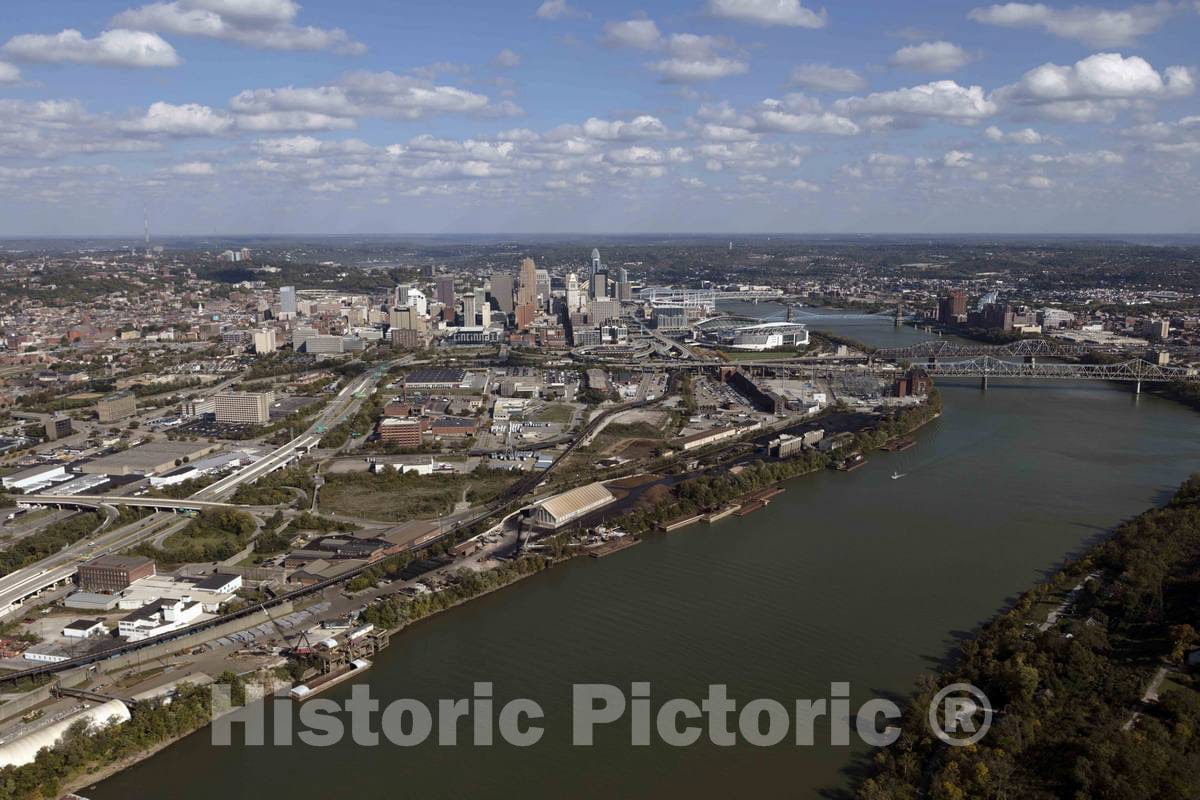Photo - Aerial View of The Ohio River Waterfront in Cincinnati, Ohio- Fine Art Photo Reporduction
