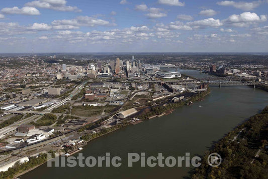 Photo - Aerial View of The Ohio River Waterfront in Cincinnati, Ohio- Fine Art Photo Reporduction