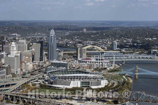 Photo - Aerial View of Downtown Cincinnati, Ohio Along The Ohio River- Fine Art Photo Reporduction