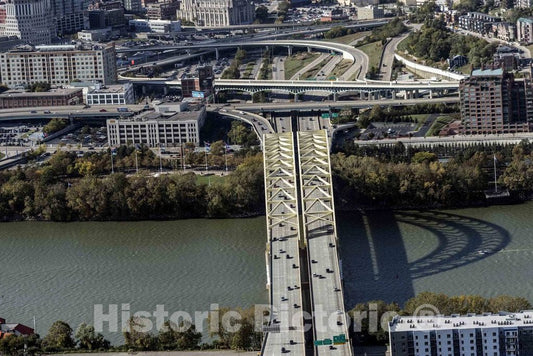 Photo- Aerial view of Cincinnati, Ohio focusing on the Daniel Carter Beard Bridge over the Ohio River, which connects the city to northern Kentucky 2 Fine Art Photo Reproduction
