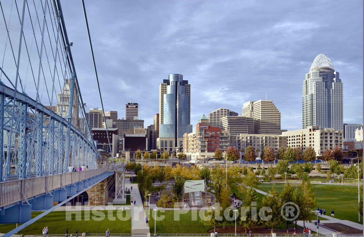 Photo - View of Cincinnati, Ohio Across The Ohio River from Kentucky- Fine Art Photo Reporduction