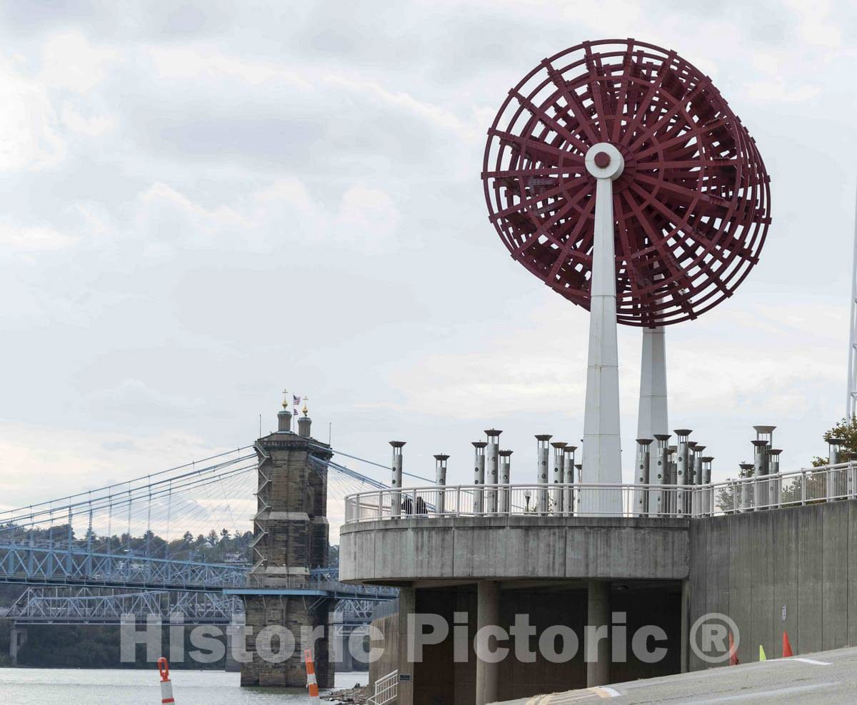 Photo - Rising above the concrete slopes of Cincinnati's Public Landing at Sawyer Point is the National Steamboat Monument, a three-story, 60-ton- Fine Art Photo Reporduction
