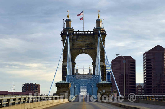 Photo- View from Kentucky of Cincinnati, Ohio, Across The 1867 John A. Roebling Suspension Bridge Over The Ohio River 1 Fine Art Photo Reproduction
