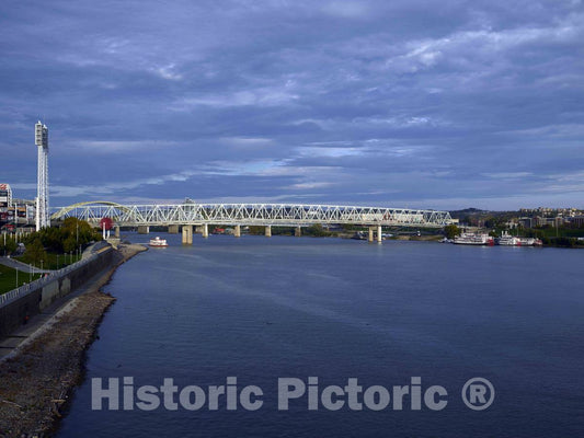 Photo- View from The Ohio River Waterfront in Cincinnati, Ohio, of The Taylor-Southgate Bridge to The Northern Kentucky Suburbs, Named for The Families of James Taylor, Jr 1