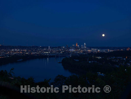 Photo - Nightime View of The Cincinnati, Ohio, Skyline- Fine Art Photo Reporduction