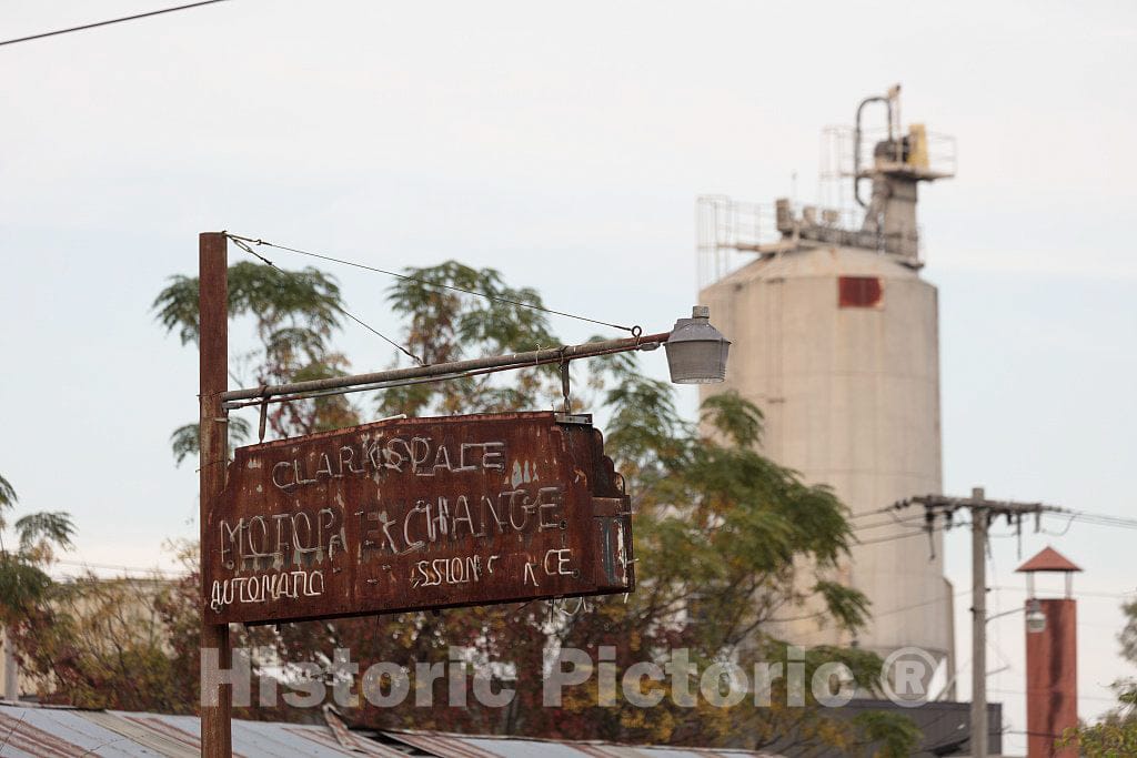 Photo - Old-time, Well-Rusted Sign for Clark's Place Motor and tire Change Shop, Long Out of Business in Clarksdale, Mississippi- Fine Art Photo Reporduction