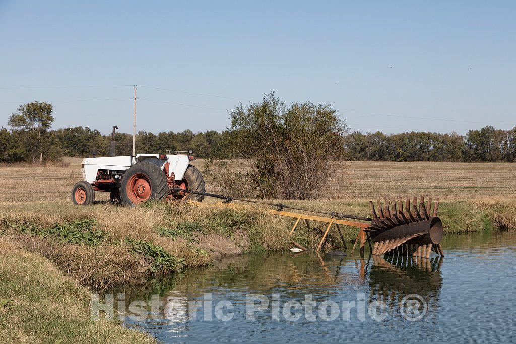 Photo - A Tractor-Powered Aeration Paddle at a Large Complex of Commercial Catfish Ponds in Tate County, Mississippi- Fine Art Photo Reporduction