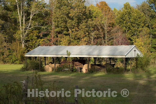 Photo - A shelter for Local hay and Lumber, with a Christian Accent Note The Cross, in Rural Yalobusha County, Mississippi- Fine Art Photo Reporduction