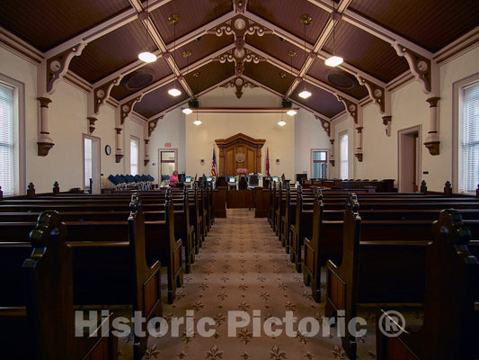 Photo - The courtroom, which at First Glance resembles a Church Sanctuary, at The 1875 Tate County Courthouse in Senatobia, Mississippi- Fine Art Photo Reporduction