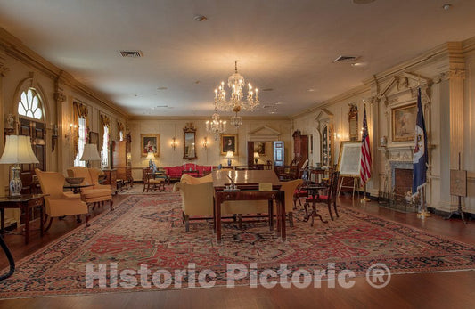 Photo- The John Quincy Adams State Drawing Room, one of the diplomatic reception rooms in the Harry S. Truman Federal Building which is the headquarters of the Department of State