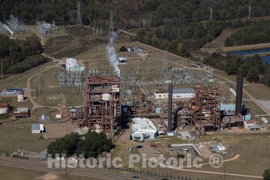 Photo- Aerial view of Jackson, Mississippi, focusing on the Rex Brown electrical power plant run by natural gas 2 Fine Art Photo Reproduction