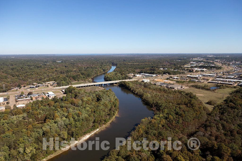 Photo- Aerial View of Jackson, Mississippi, Focusing on The Point Where The Pearl River Crosses Under The Lakeland Drive Freeway 2 Fine Art Photo Reproduction