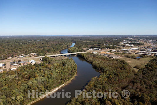 Photo- Aerial View of Jackson, Mississippi, Focusing on The Point Where The Pearl River Crosses Under The Lakeland Drive Freeway 2 Fine Art Photo Reproduction