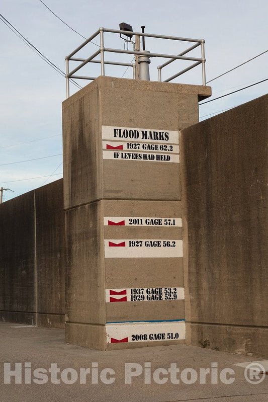 Photo - Markings for Various Record Flood Levels on The City floodwall Along The Mississippi River in Vicksburg, Mississippi- Fine Art Photo Reporduction