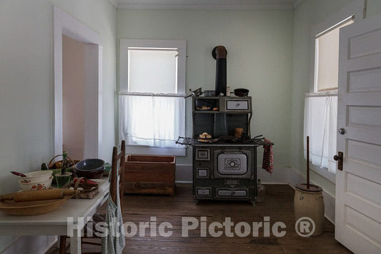 Photograph- Kitchen at the boyhood farm of America's 39th president, Jimmy Carter, in the little community of Archery, Georgia, now part of the only slightly larger town of Plains, with which