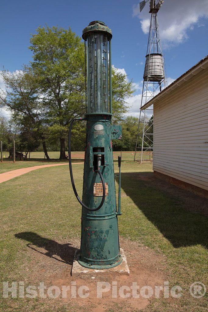 Photograph- Crude gasoline pump at the boyhood farm of America's 39th president, Jimmy Carter, in the little community of Archery, Georgia, now part of the only slightly larger town of Plains