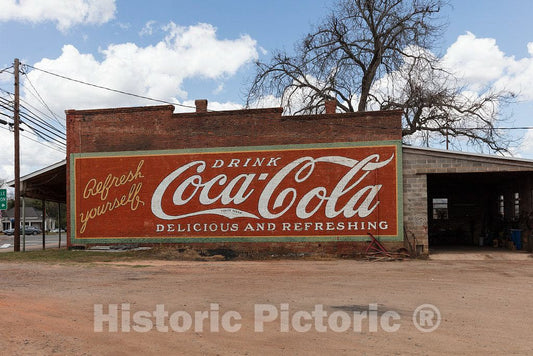 Photo - Old Coca-Cola sign on a building in Plains, the boyhood home of Jimmy Carter, America's 39th president, as well as his wife, Rosalynn- Fine Art Photo Reporduction