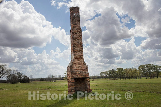 Photo - Leaning Brick Chimney, Possibly All That Remains of a House or Shack Destroyed by fire, in a Sumter County, Georgia, Field- Fine Art Photo Reporduction