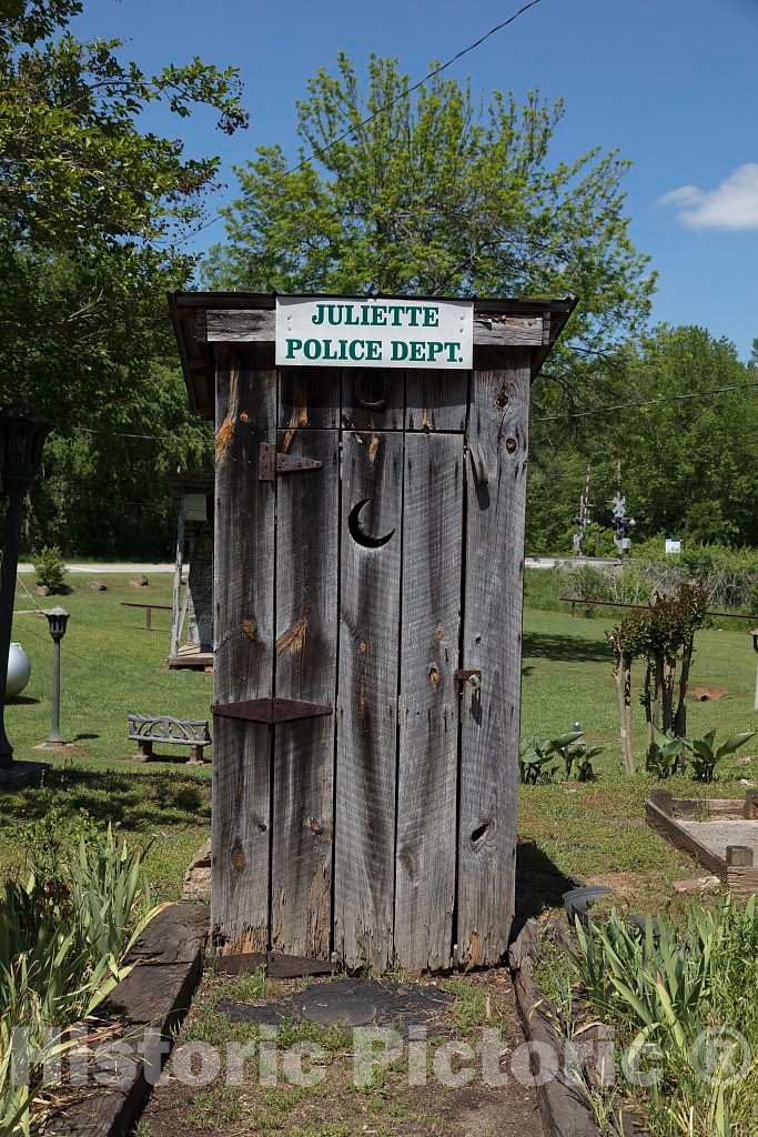 Photo - An old outhouse, facetiously relabeled as the town police headquarters, in Juliette, a small town in Monroe County, Georgia- Fine Art Photo Reporduction