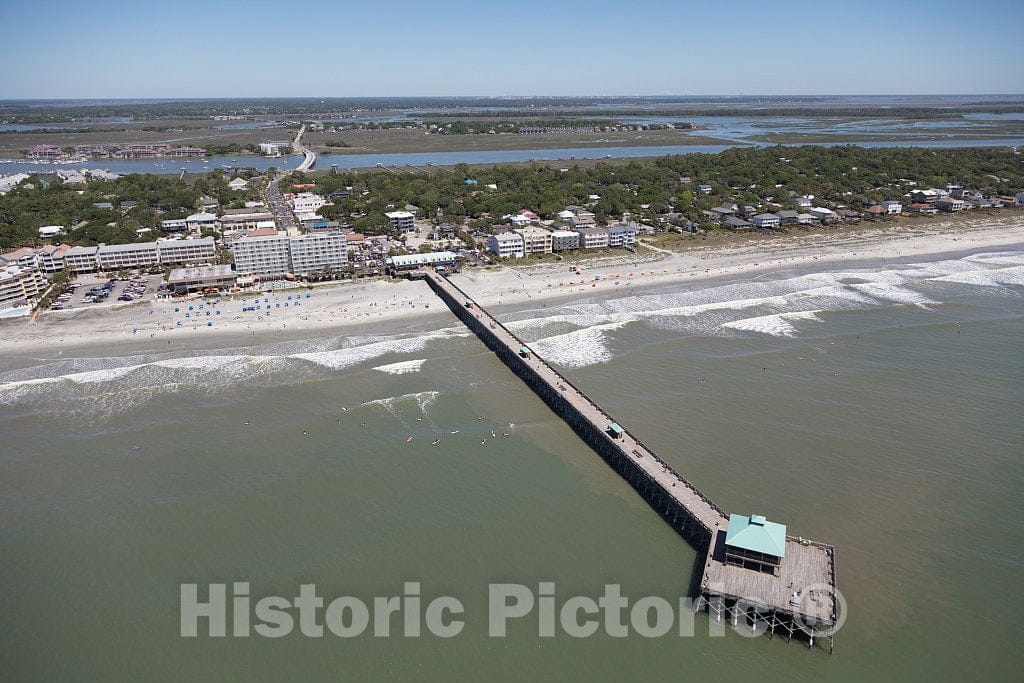 Photo - Aerial view of the Edwin S. Taylor Folly Beach Fishing Pier, which stretches 1,045 feet into the Atlantic Ocean off Charleston, South Carolina- Fine Art Photo Reporduction