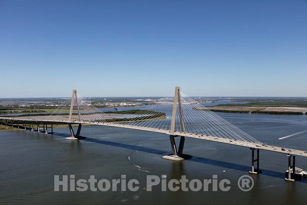 Photo- Aerial View of The Arthur Ravenel Jr. Bridge, a Cable-Stayed Bridge Over The Cooper River in Charleston, South Carolina 1 Fine Art Photo Reproduction