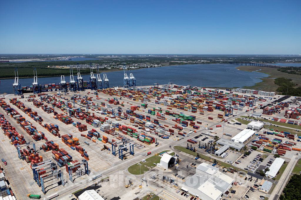 Photo- Aerial View of a Massive Shipping-Container Yard in Charleston, South Carolina 2 Fine Art Photo Reproduction