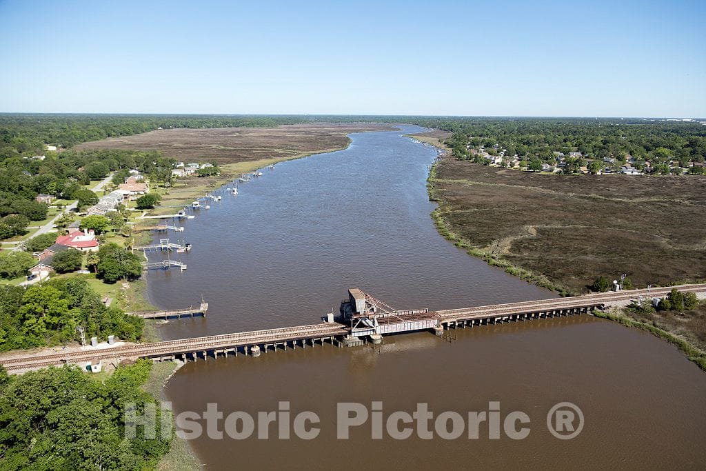Photo - Aerial View of a Train Bridge acoss The Ashley River in Charleston, South Carolina- Fine Art Photo Reporduction