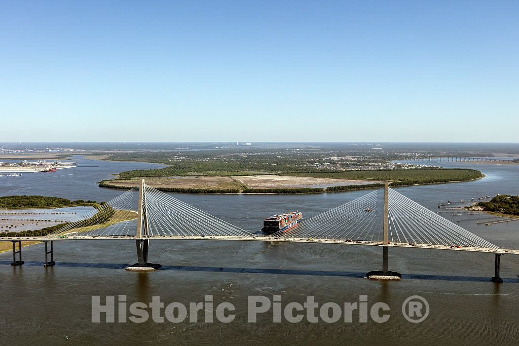 Photo- Aerial View of The Arthur Ravenel Jr. Bridge, a Cable-Stayed Bridge Over The Cooper River in Charleston, South Carolina 4 Fine Art Photo Reproduction