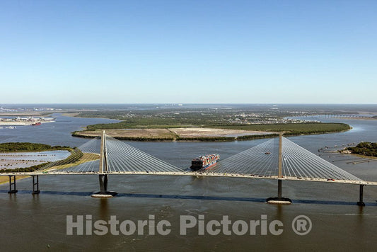 Photo- Aerial View of The Arthur Ravenel Jr. Bridge, a Cable-Stayed Bridge Over The Cooper River in Charleston, South Carolina 4 Fine Art Photo Reproduction