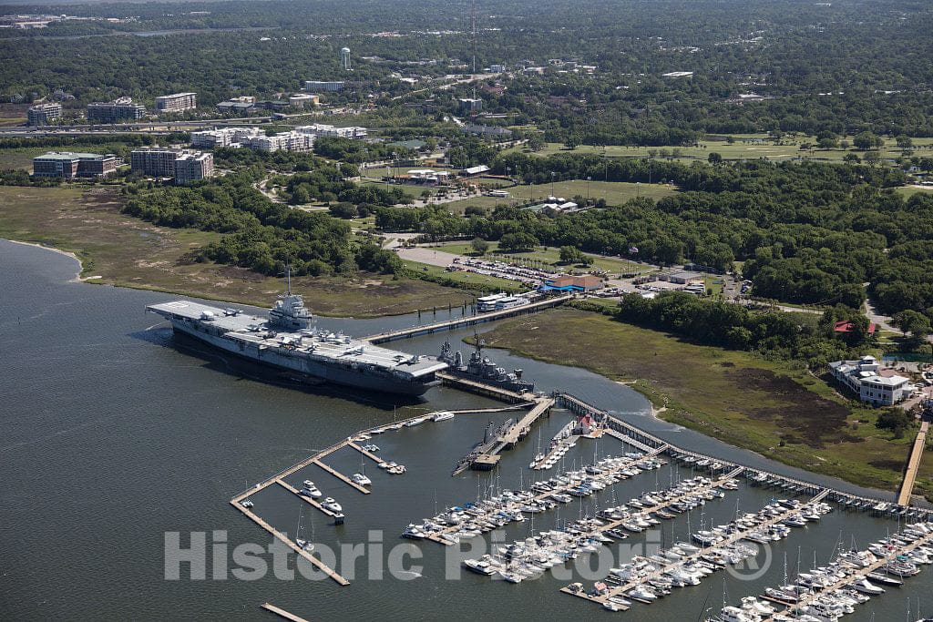 Photo - Aerial View of The Aircraft Carrier USS Yorktown, Berthed at Patriots Point in Mount Pleasant, South Carolina, Adjacent to Charleston- Fine Art Photo Reporduction