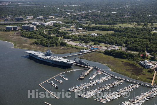 Photo - Aerial View of The Aircraft Carrier USS Yorktown, Berthed at Patriots Point in Mount Pleasant, South Carolina, Adjacent to Charleston- Fine Art Photo Reporduction