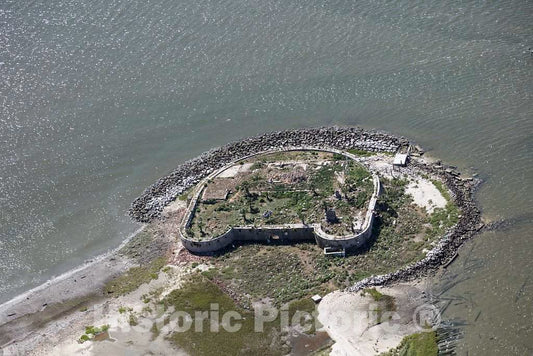 Photo - Aerial View of Charleston, South Carolina, Focusing on The Remains of a Fortification on Shutes Folly Island in Charleston Harbor Called Castle Pinckney