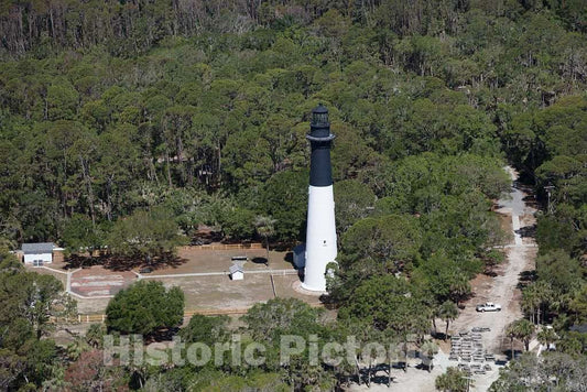 Photo - Aerial View of The Hunting Island Lighthouse on The Island of The Same Name in Beaufort County- Fine Art Photo Reporduction
