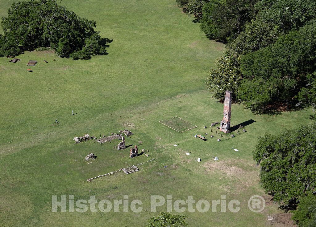 Photo - Aerial View of a Chimney, About All That Remains of a Former homesite Along The Ashley River in Charleston, South Carolina- Fine Art Photo Reporduction