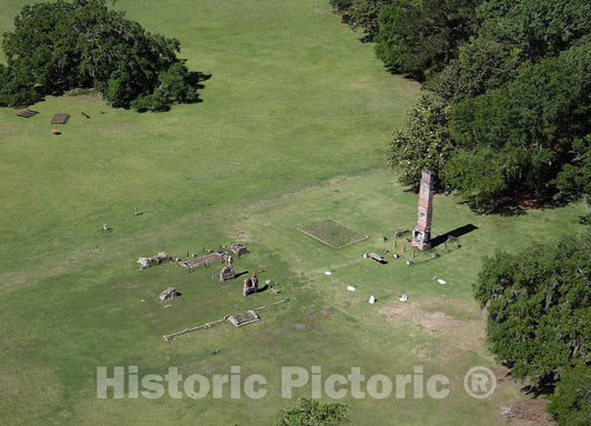Photo - Aerial View of a Chimney, About All That Remains of a Former homesite Along The Ashley River in Charleston, South Carolina- Fine Art Photo Reporduction