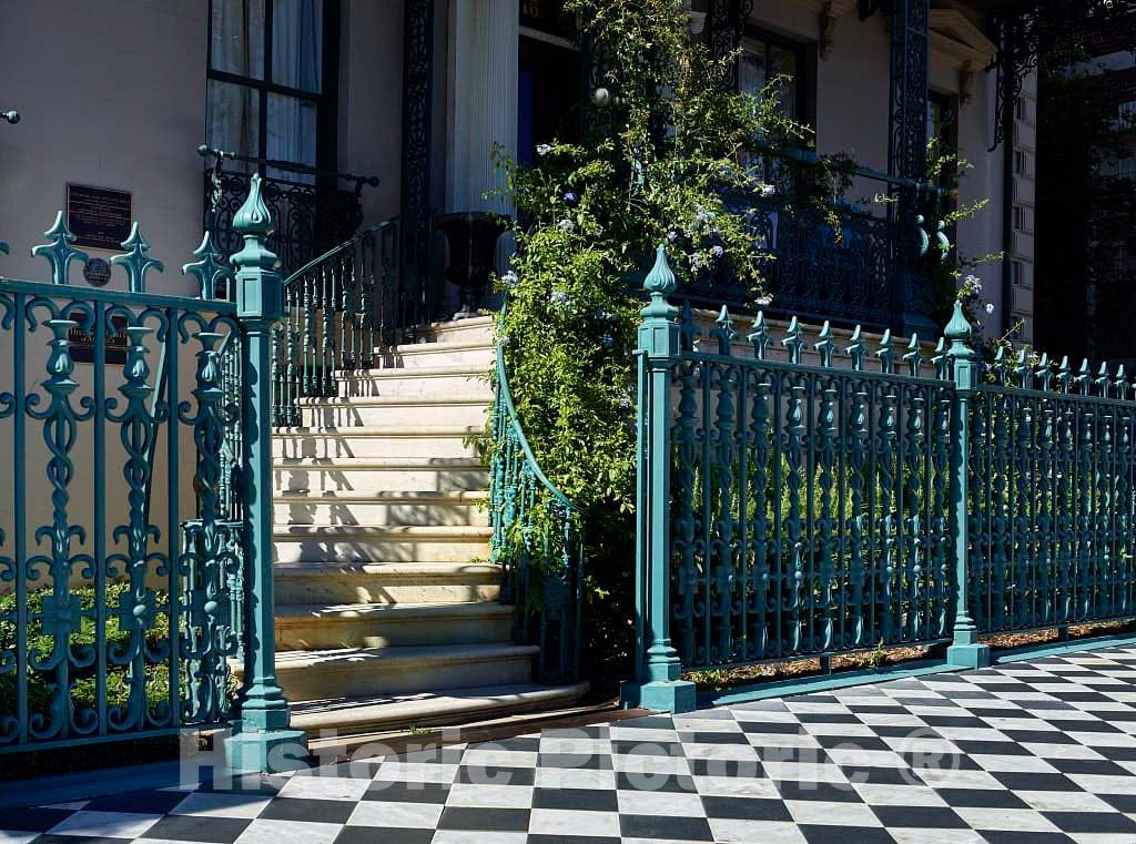 Photo - Spiraling Entrance Staircase and Wrought-Iron Fence at The John Rutledge House, Now a Historic inn in Charleston, South Carolina- Fine Art Photo Reporduction