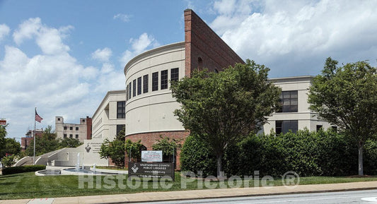 Photograph- The Spartanburg Public Libraries headquarters building in Spartanburg, South Carolina, a city in the foothills of the Blue Ridge Mountains roughly midway between Atlanta, Georgia,