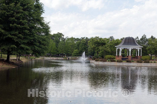 Photograph- Island gazebo near the events center at Cleveland Park in Spartanburg, South Carolina, a city in the foothills of the Blue Ridge Mountains roughly midway between Atlanta, Georgia,
