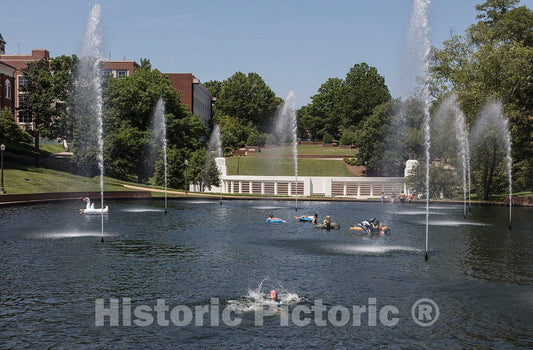 Photo - Students and Families Frolic on a Reflection Pond on The Campus of Clemson University in Clemson, South Carolina- Fine Art Photo Reporduction