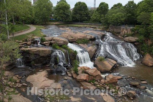 Photo- Downtown Greenville, South Carolina, is bisected by a wooded Valley Park containing These Falls of The Reedy River 1 Fine Art Photo Reproduction
