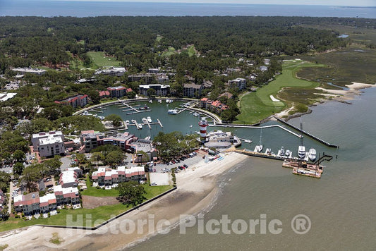 Photo- Aerial view of the marina and Harbour Town lighthouse in Hilton Head Island, South Carolina, much of which is private and gated 3 Fine Art Photo Reproduction