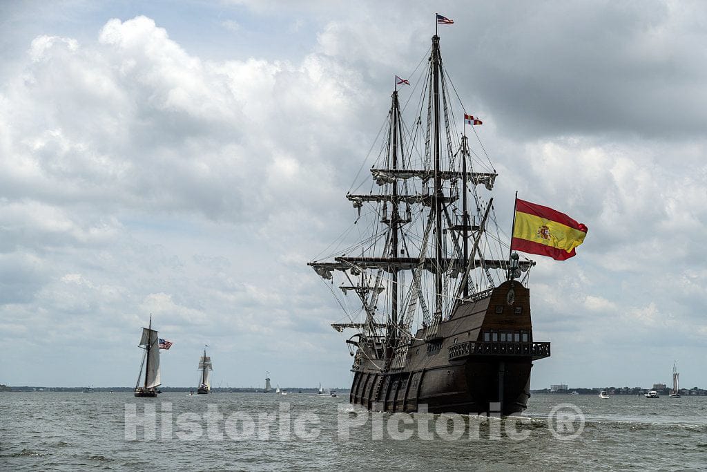 Photograph - The Galleon El Galeon Andalucia, one of The Ships Passing by in Charleston Harbor at Tall Ships Charleston, a Festival That Included The Parade of Classic Sailing Ships 2