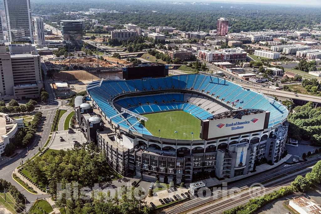Photo - Aerial view of Bank of America Stadium, home of the Carolina Panthers National Football League team, in downtown Charlotte, North Carolina- Fine Art Photo Reporduction