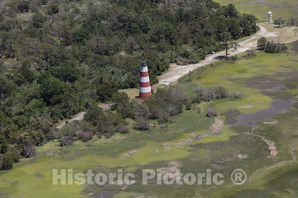 Photo - Aerial View of Sapelo Island Lighthouse, a Nautical Light Near The Southern tip of Sapelo Island, Georgia- Fine Art Photo Reporduction