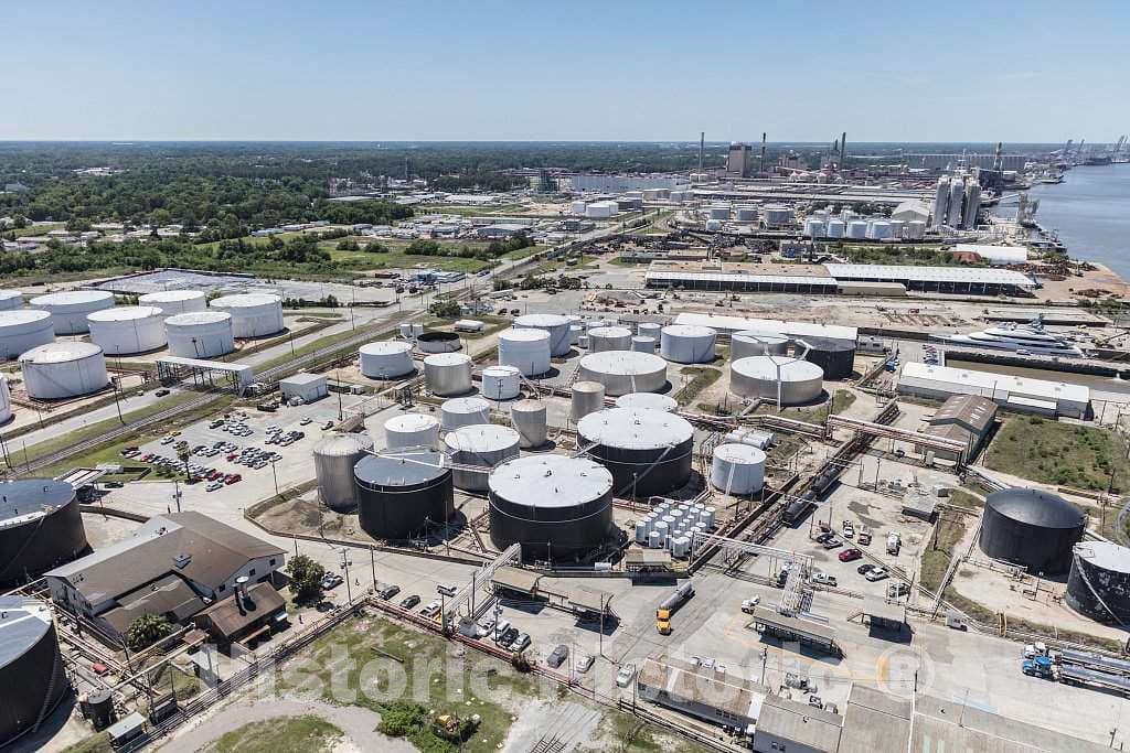 Photo - an Aerial View of Savannah, Georgia, with a Focus on Oil Storage Tanks Along The Savannah River- Fine Art Photo Reporduction