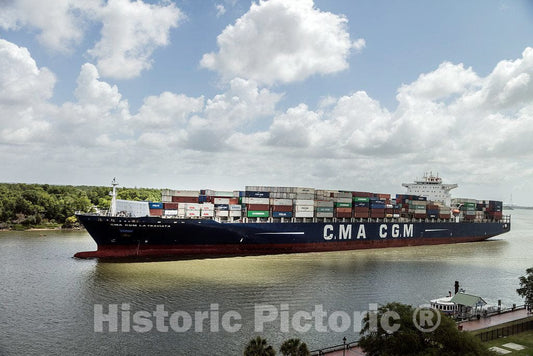 Photo- an oceangoing Container Ship Plies The Busy Savannah River in Savannah, Georgia 1 Fine Art Photo Reproduction