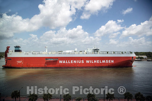 Photo - A Heavy-Equipment Transport Ship Owned by The Swedish-Norwegian Company Wallenius Wilhelmsen Plies The Savannah River in Savannah, Georgia- Fine Art Photo Reporduction
