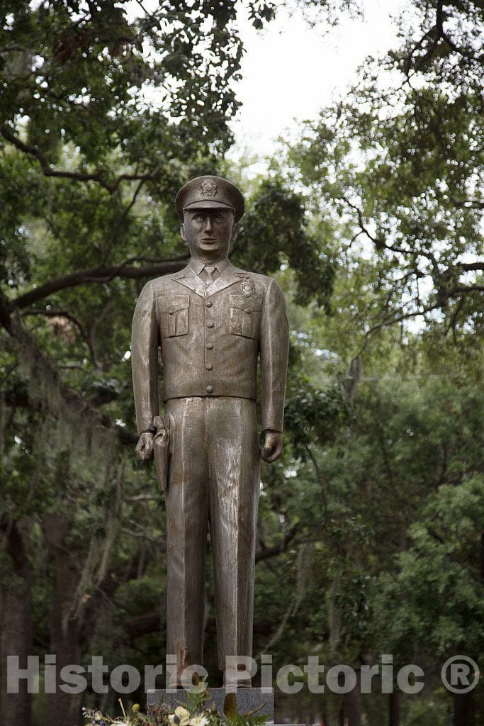 Photo - Statue of a police officer outside the 1870 building that serves as the Savannah, Georgia,"police barracks," as it is known- Fine Art Photo Reporduction