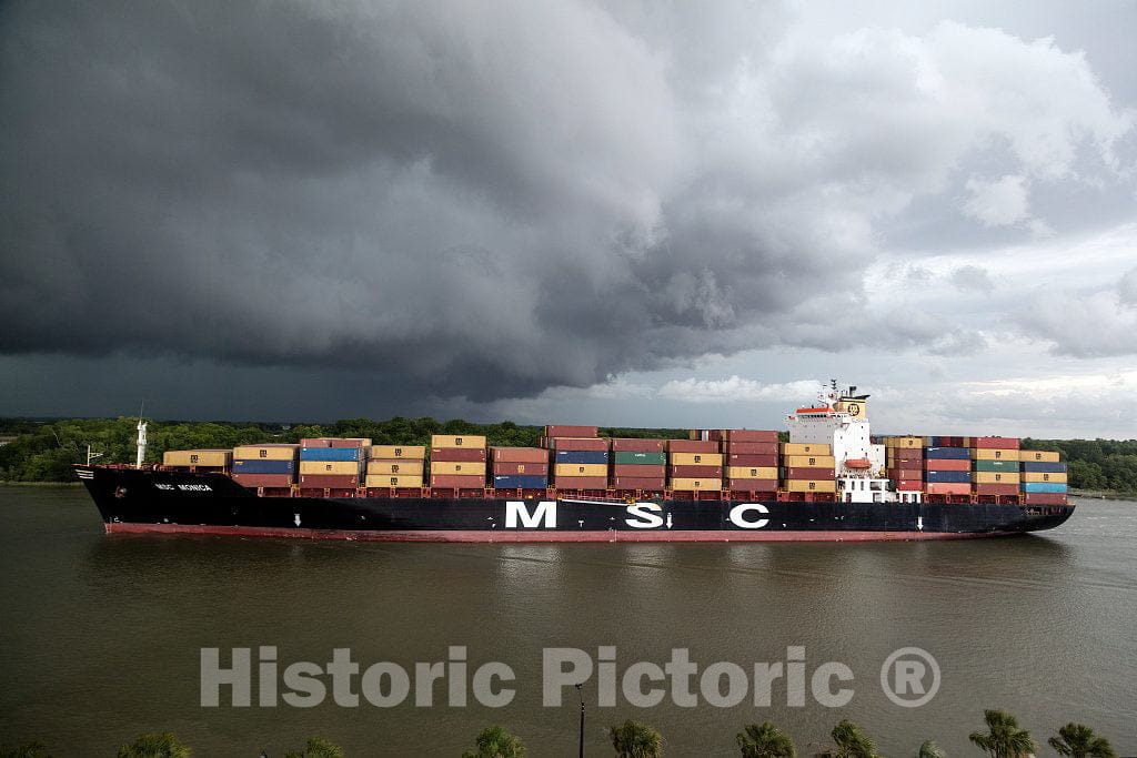 Photo- an oceangoing Container Ship Plies The Busy Savannah River in Savannah, Georgia 2 Fine Art Photo Reproduction