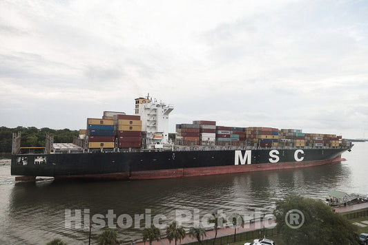 Photo- an oceangoing Container Ship Plies The Busy Savannah River in Savannah, Georgia 3 Fine Art Photo Reproduction